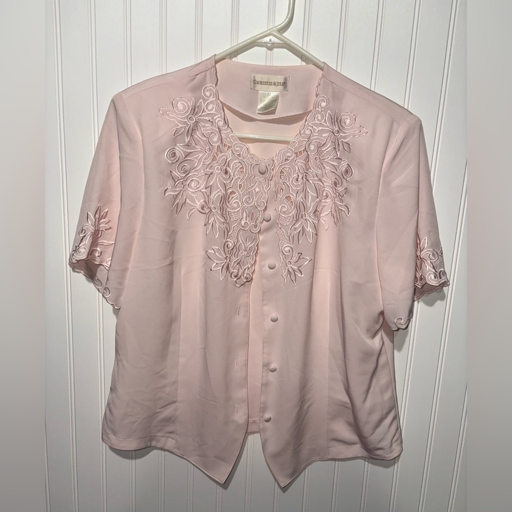 Vintage Christie & Jill Elegant Pink Embroidered Women's Top| Size 12